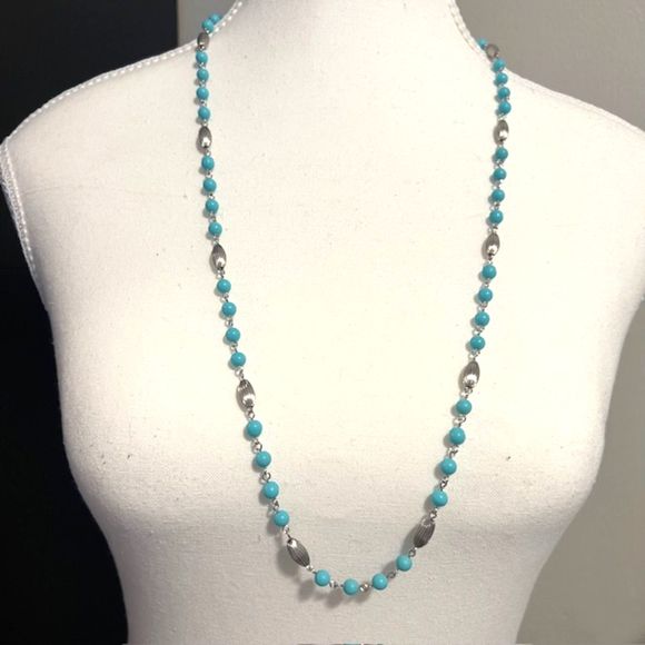 VTG Sarah Coventry Turquoise Blue Silver Fluted Wired Necklace - Picture 2 of 7